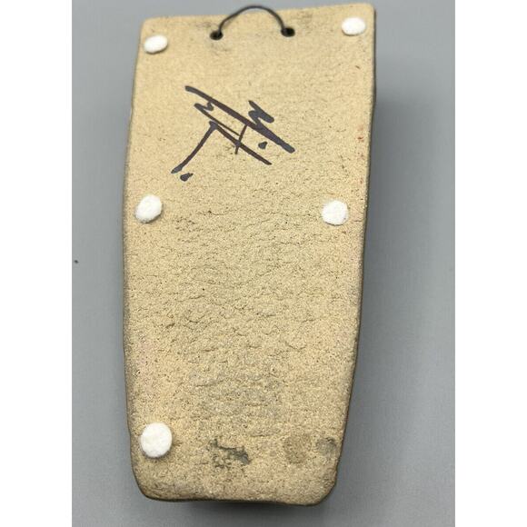 Wall Sconce Stoneware Signed Sea Green Border White Black Unknow Artist - Picture 3 of 5